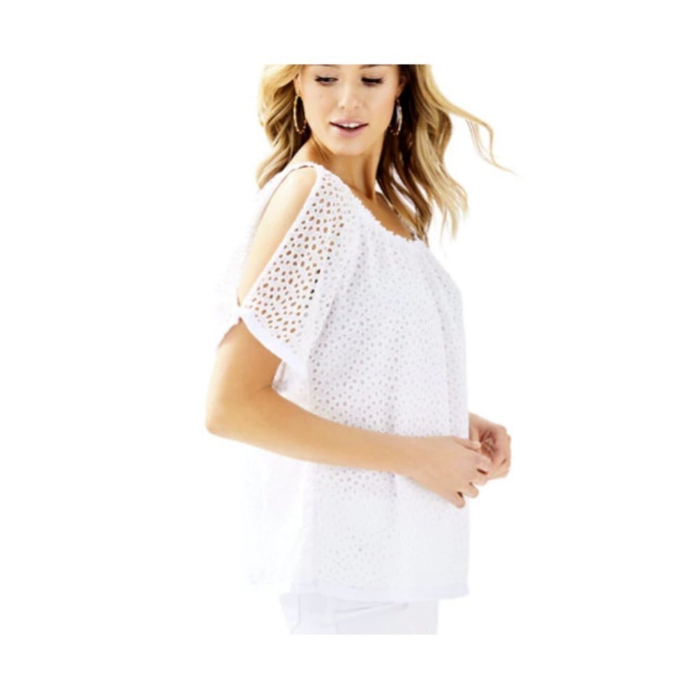 NWT‎ Lilly Pulitzer Lillette Top White Eyelet Crinkle Chiffon Blouse XS